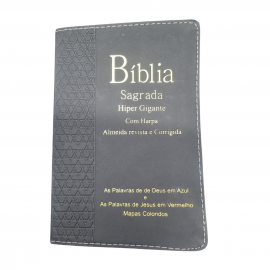 Biblia Hiper Gigante Luxo Com Harpa Palavra de Deus em azul Jesus em Vermelho