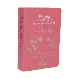 Bblia com Harpa 774  Letra Hipergigante Luxo Cruz Rosa Ramos Palavras de Jesus Em vermelho