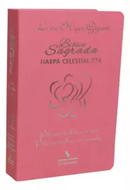 B�blia com Harpa 774  Letra Hipergigante Luxo Rosa Palavras de Jesus Em vermelho