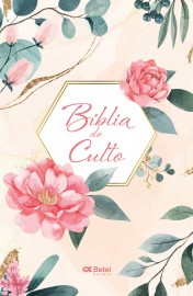 B�blia Do Culto Letra Gigante Floral Rosa com Harpa Capa Flex�vel