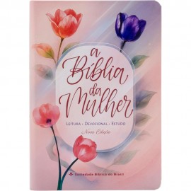  Novo  A B�blia da Mulher ARC Nova Edi��o Tamanho port�til  impressa, tulipa azul