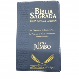 Bblia Letra Jumbo Luxo Com Harpa Palavras de Deus em Azul e Jesus em Vermelho