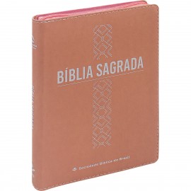 Bblia Sagrada  Naa- Linha Ouro Ziper Rosa Claro