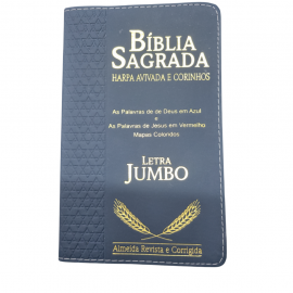 B�blia Jumbo Ziper Full Collor Com Harpa - Palavras de Deus em Azul e Jesus em Vermelho