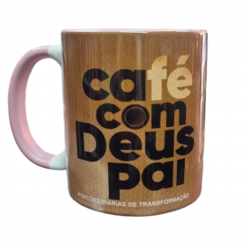 Caneca 340ml Estampado Caf Com Deus Pai Rosa