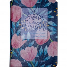 B�blia da Mulher - Nova Edi��o NAA - Tamanho Meido Tulipa Amore Azul