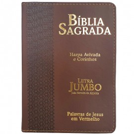 B�blia Letra Jumbo ARC Com Harpa Avivada e Corinhos Capa PU Luxo Estrela Marrom