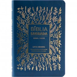 Bblia Grande Harpa Crist Luxo Letra Grande Floral Azul