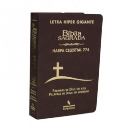 Bblia com Harpa 774  Letra Hipergigante Luxo Cruz Marrom  Palavras de Jesus Em vermelho