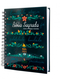 B�blia Sagrada KJA 1611 - Espiral Verde com Preto Texto Colorido
