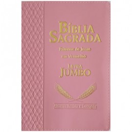 B�blia Jumbo Luxo Lateral Duorada Full Collor Com Harpa Palavras de Deus em Azul e Jesus em Vermelho