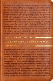 Os Evangelhos, Edio Bilngue, Portugus/Ingls, NVI/NIV, palavras de Jesus em azul  Capa Marrom